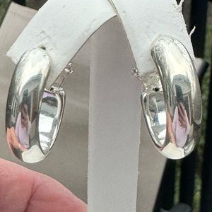 950 Oval Hoop Omega Back Earrings Peruvian Quality 7.9 Grams, 1 1/4" Long